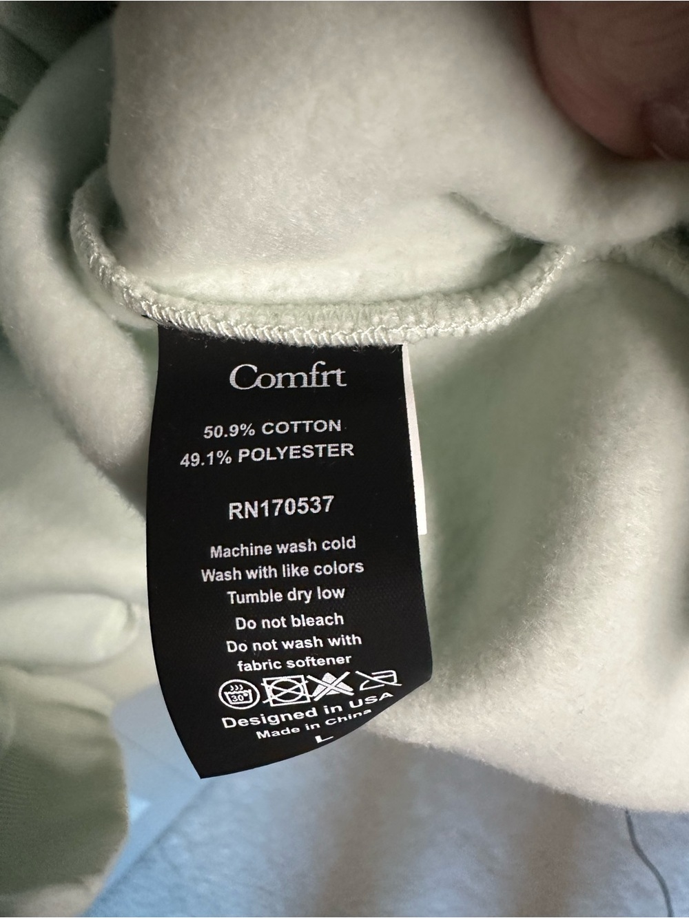 NWT Comfrt Cloud Light Mint Zip-Up Hoodie Jacket Large Unisex - Picture 5 of 7